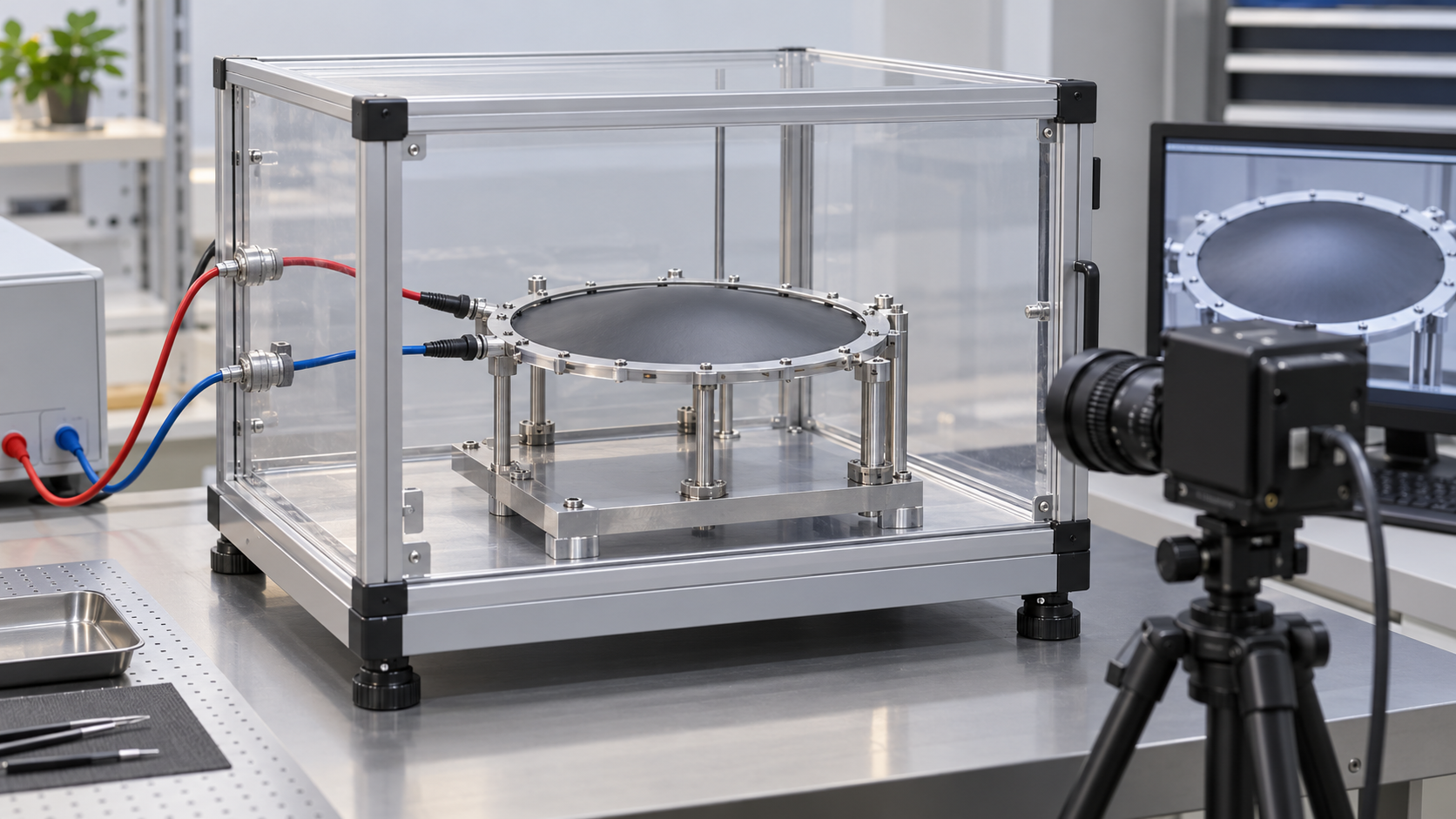 Membrane deformation is observed from outside an enclosure