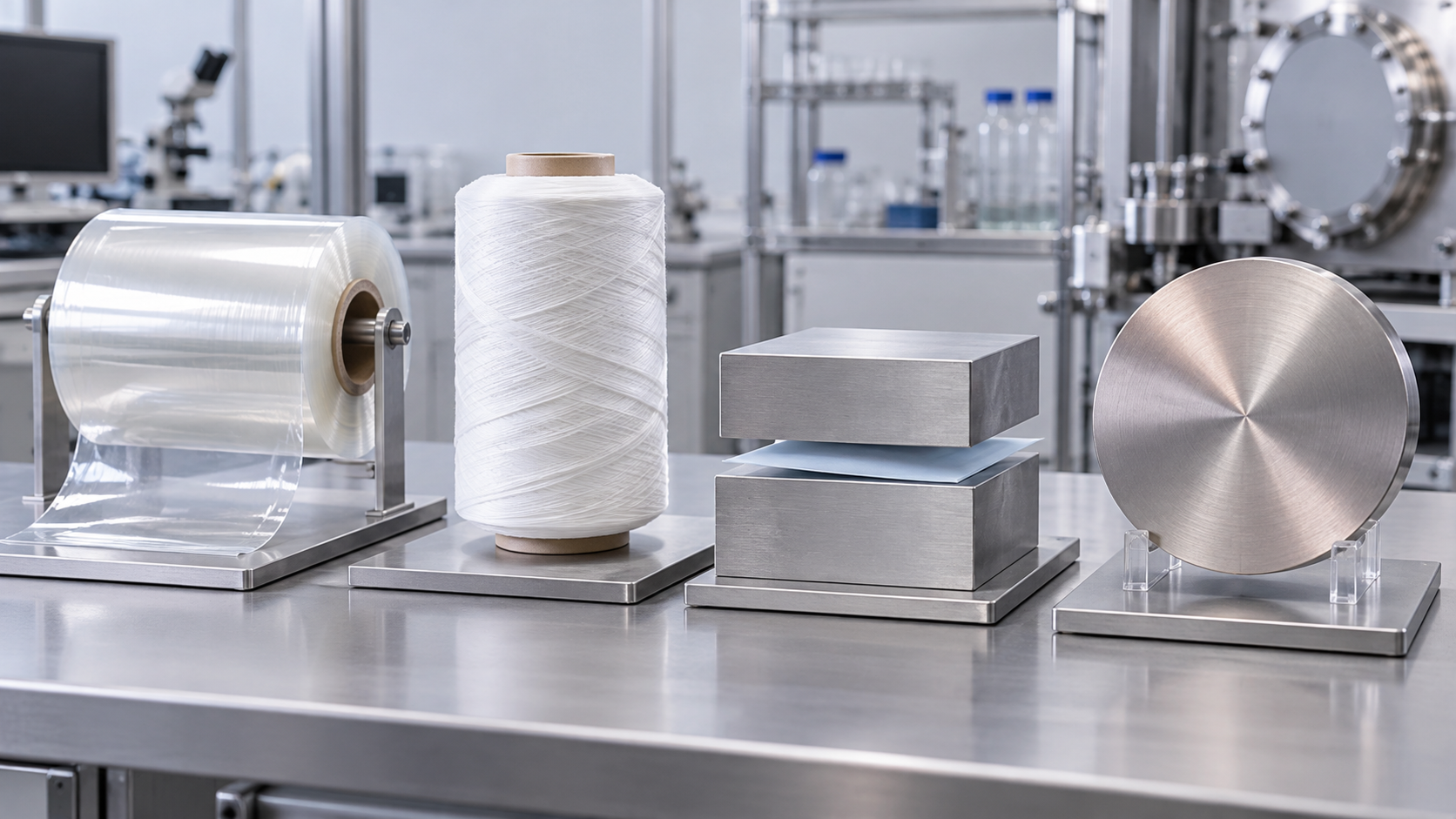 Barrier film, fiber, thermal-interface material and sputtering target are distinct materials used in different locations.