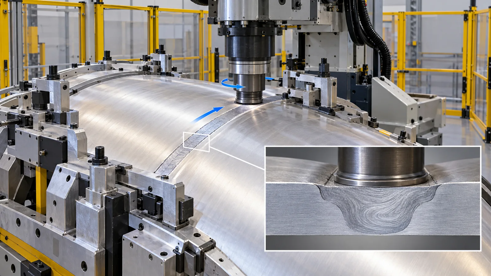 Friction-stir welding moves a tool along a firmly clamped joint. Surface appearance alone does not guarantee internal quality or cryogenic performance.