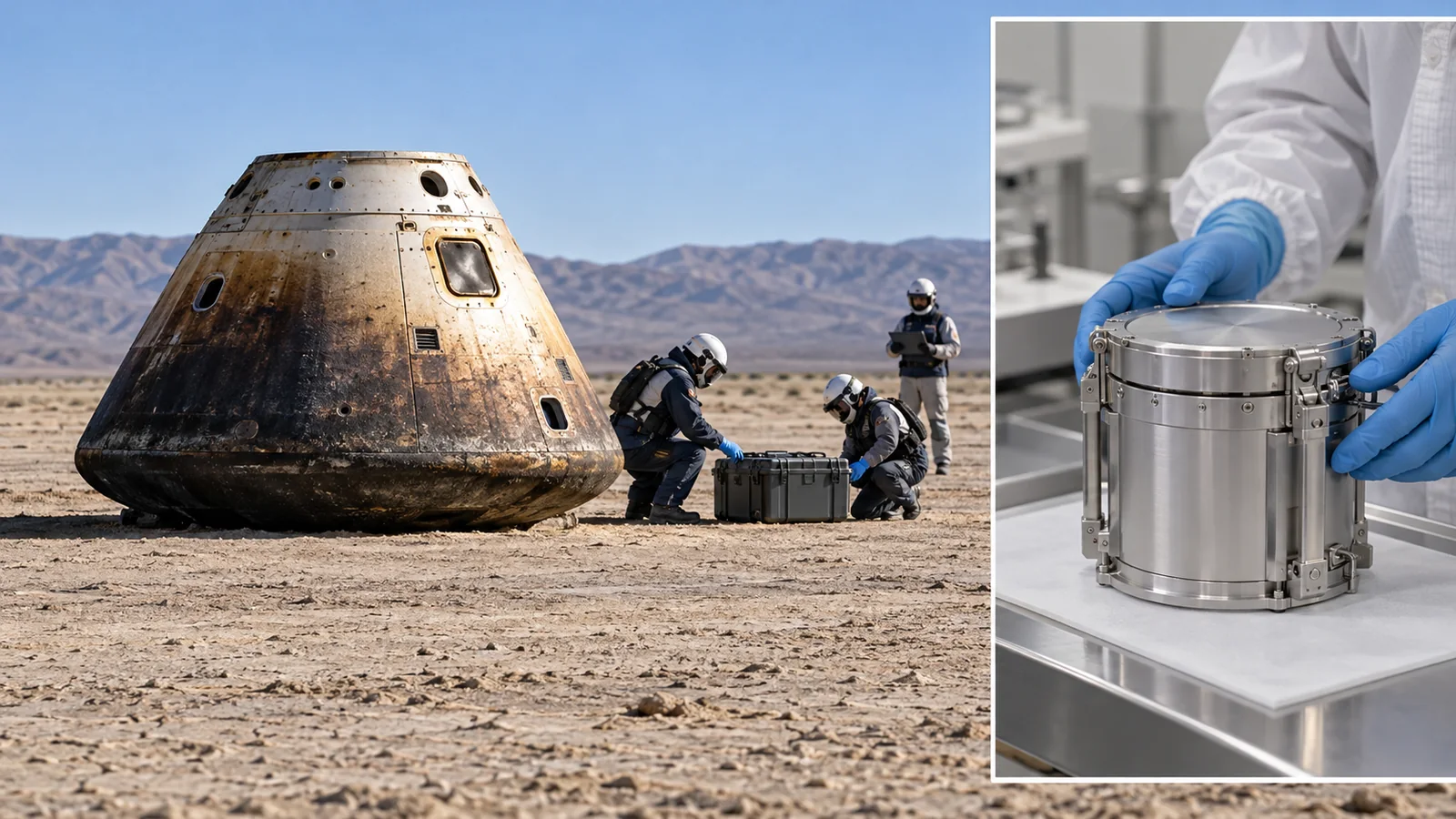 Samples return in a capsule and are evaluated after controlled handling. Successful recovery alone does not establish commercial product success.