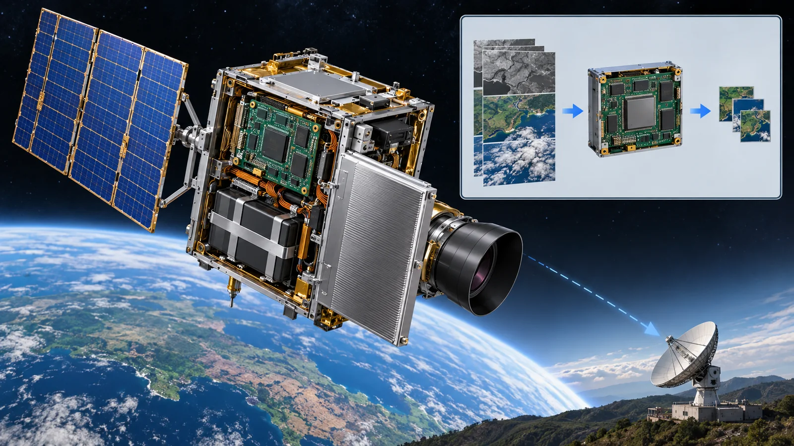 Start with processing data aboard a satellite. Power, computing and radiators are all required; this is not an operational giant orbital data centre.