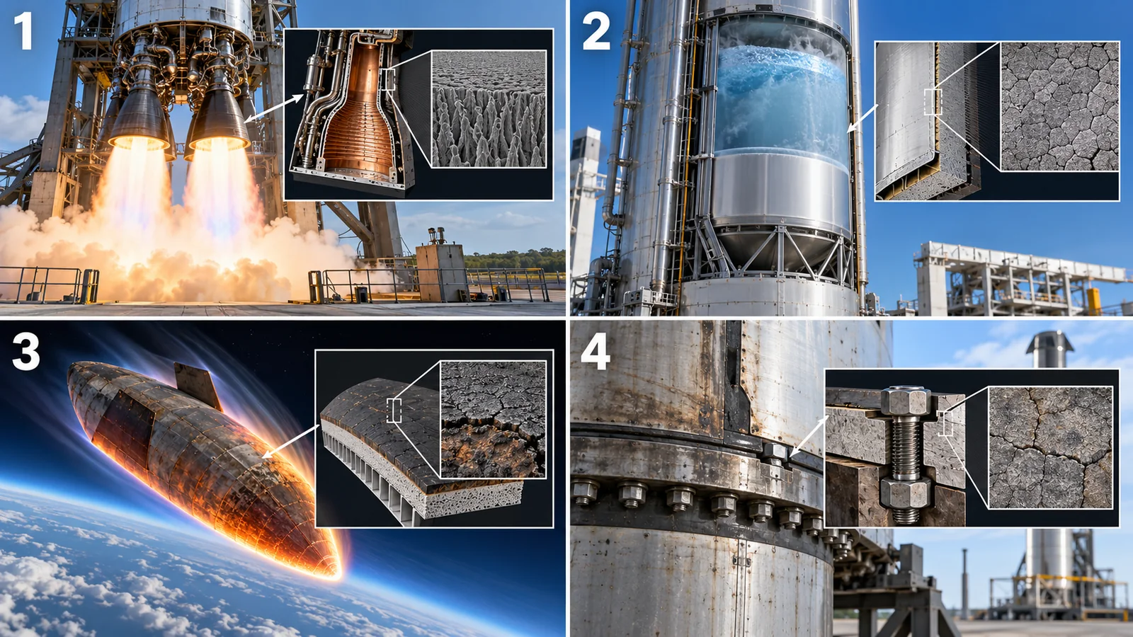 Distinguish combustion heat, cold propellant, return heating and post-recovery inspection. Materials need evaluation for repeated exposure and damage history, not only peak temperature.
