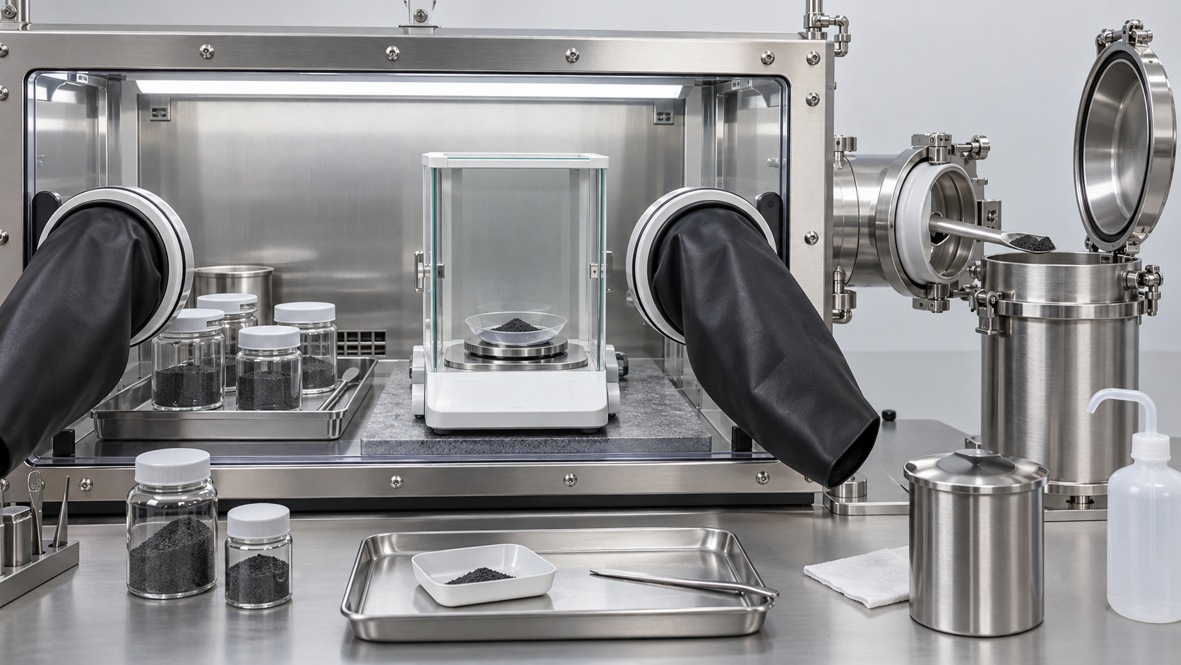 A cathode material sample is weighed