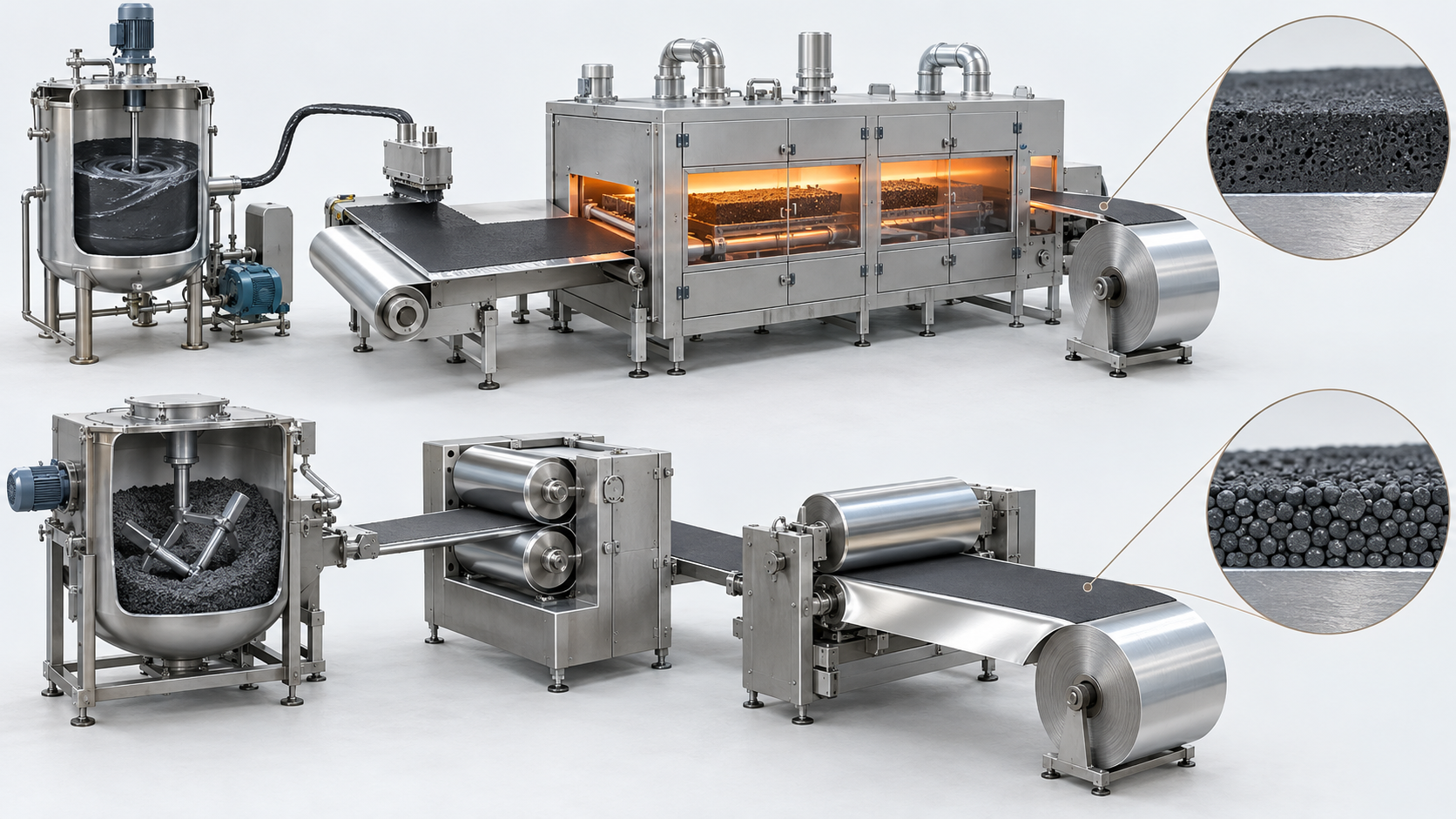 Upper row: slurry coating and drying