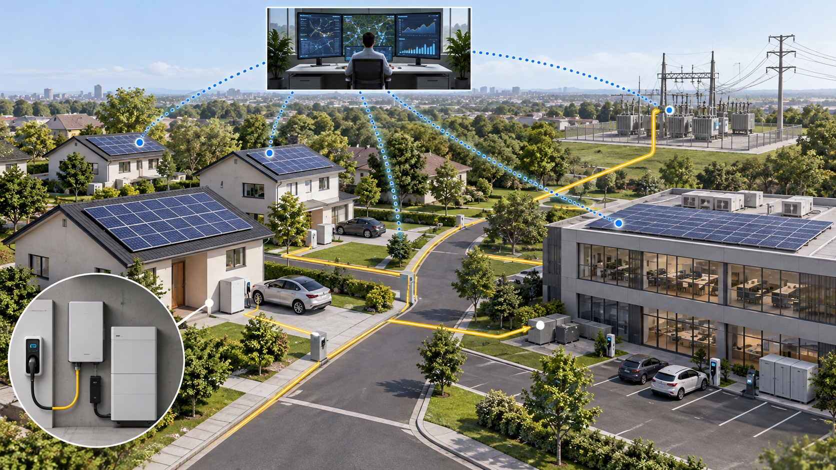The model shows distributed resources coordinated through communications