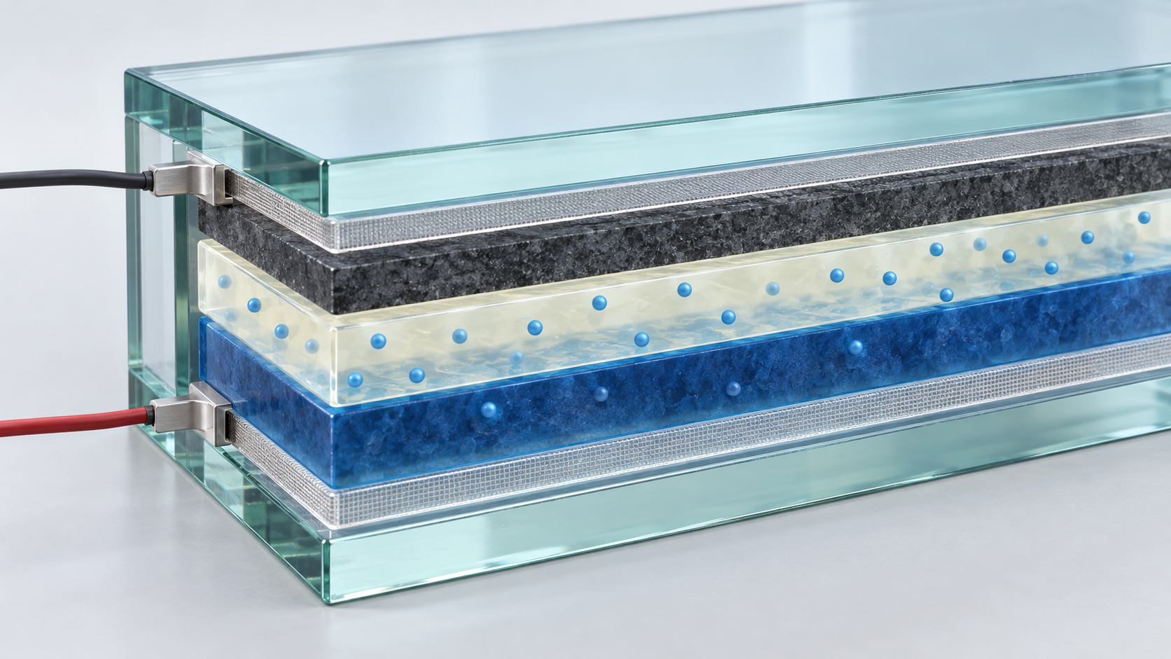 Tinting layer, electrolyte and counter layer sit between transparent electrodes