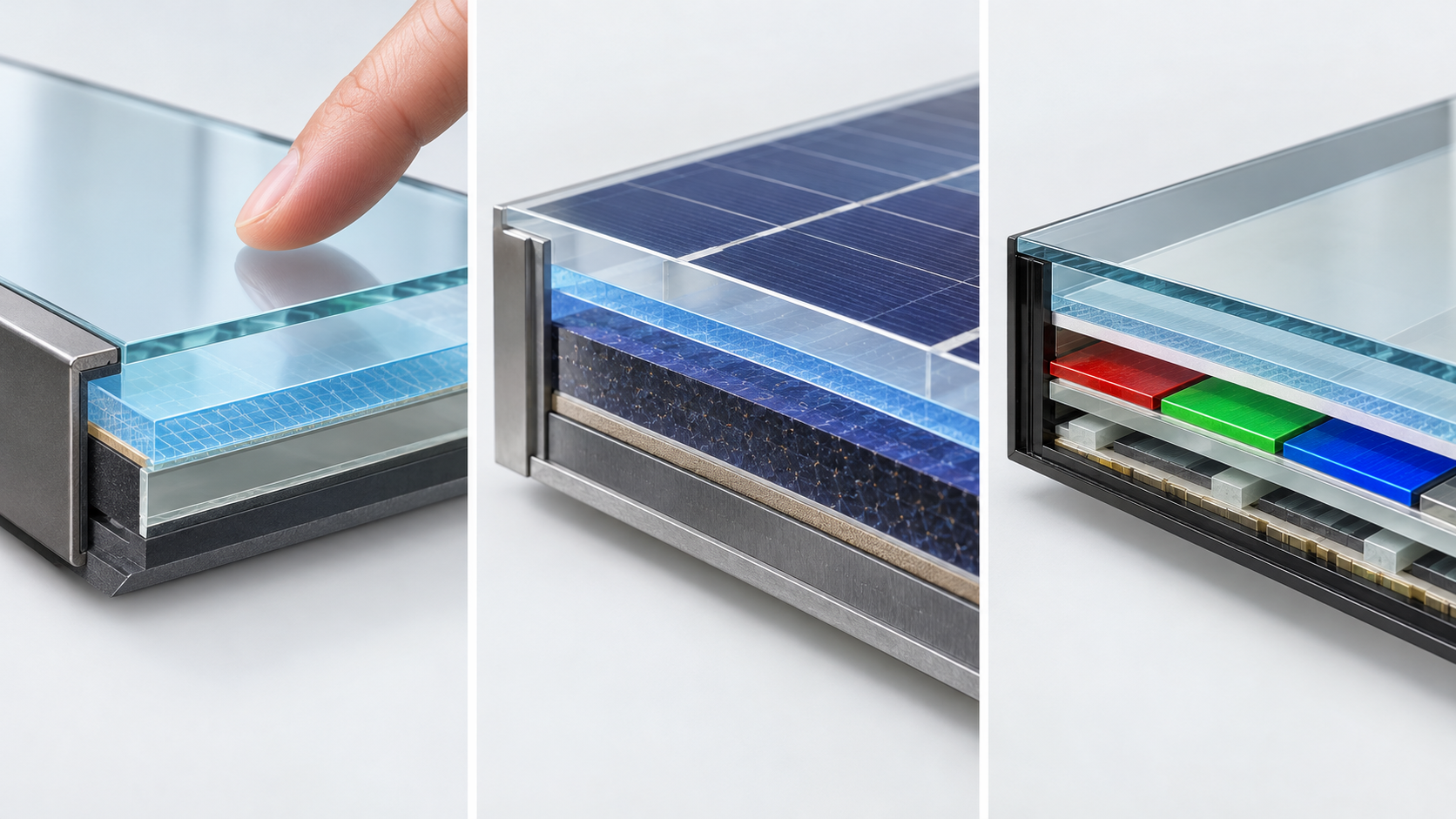 Conductive-film positions differ in touch panels, solar cells and displays