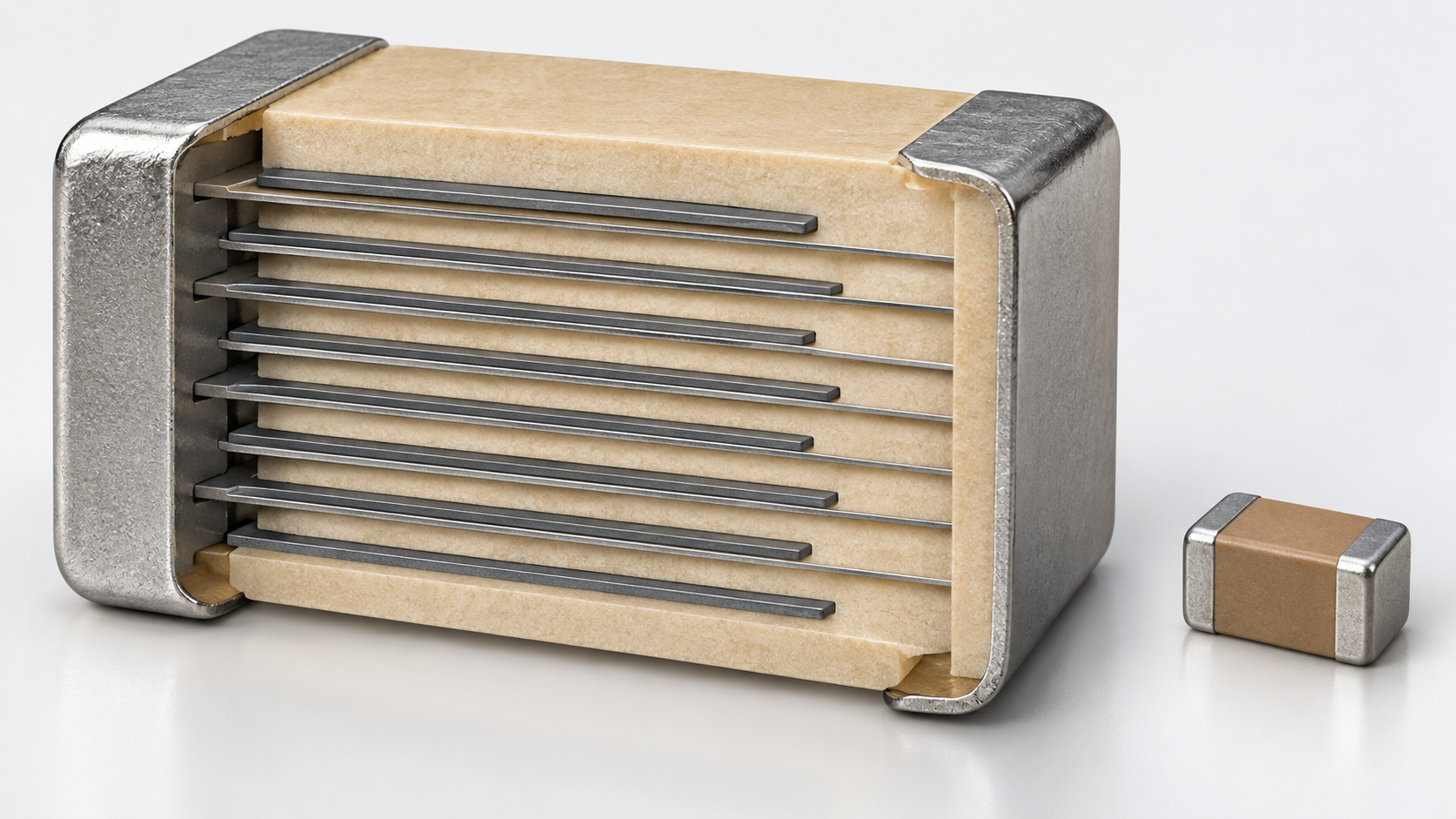 The model shows alternating electrodes and dielectric layers