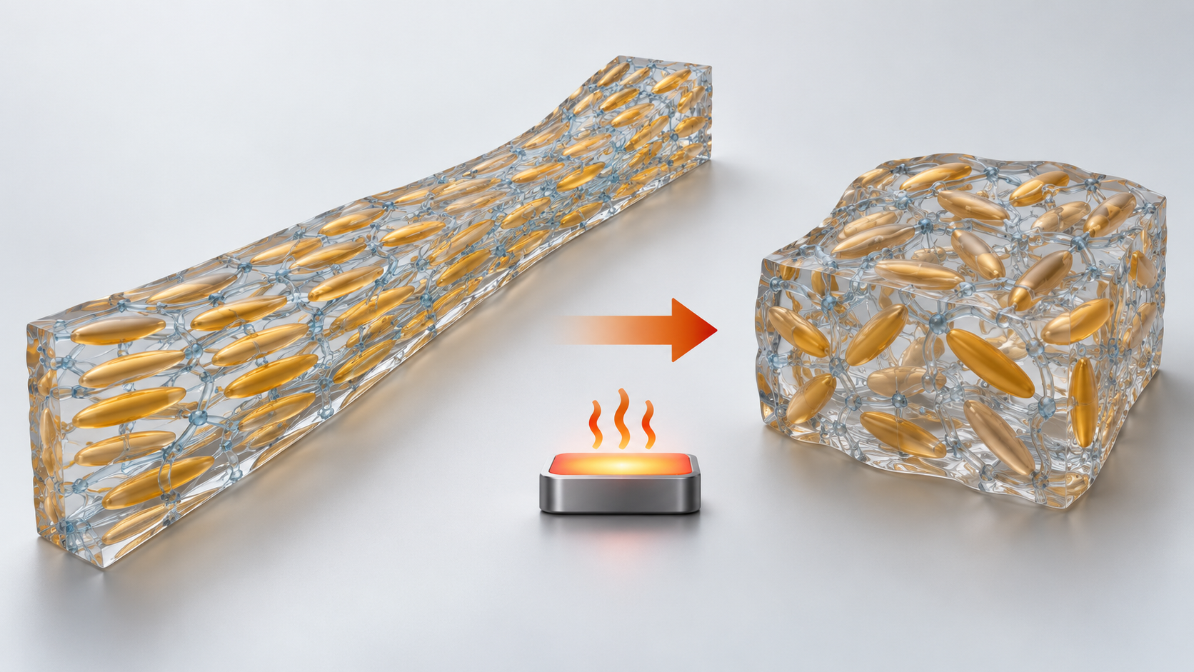 Aligned and thermally less-ordered states illustrate contraction of the network