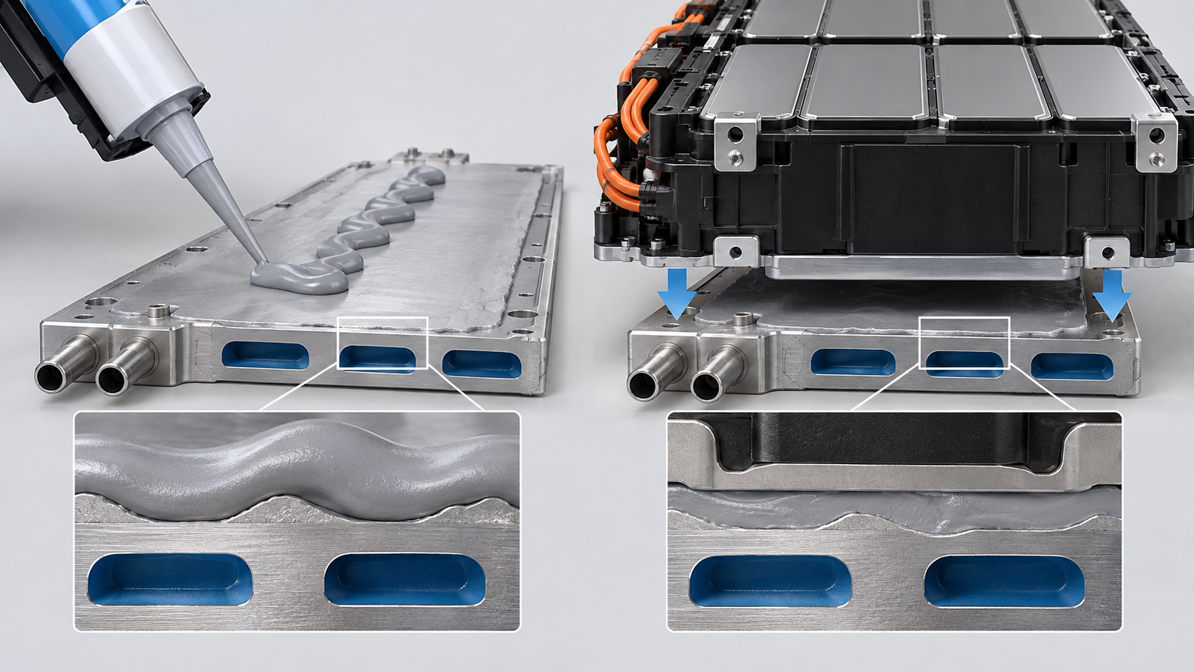 Left: material dispensed onto the plate