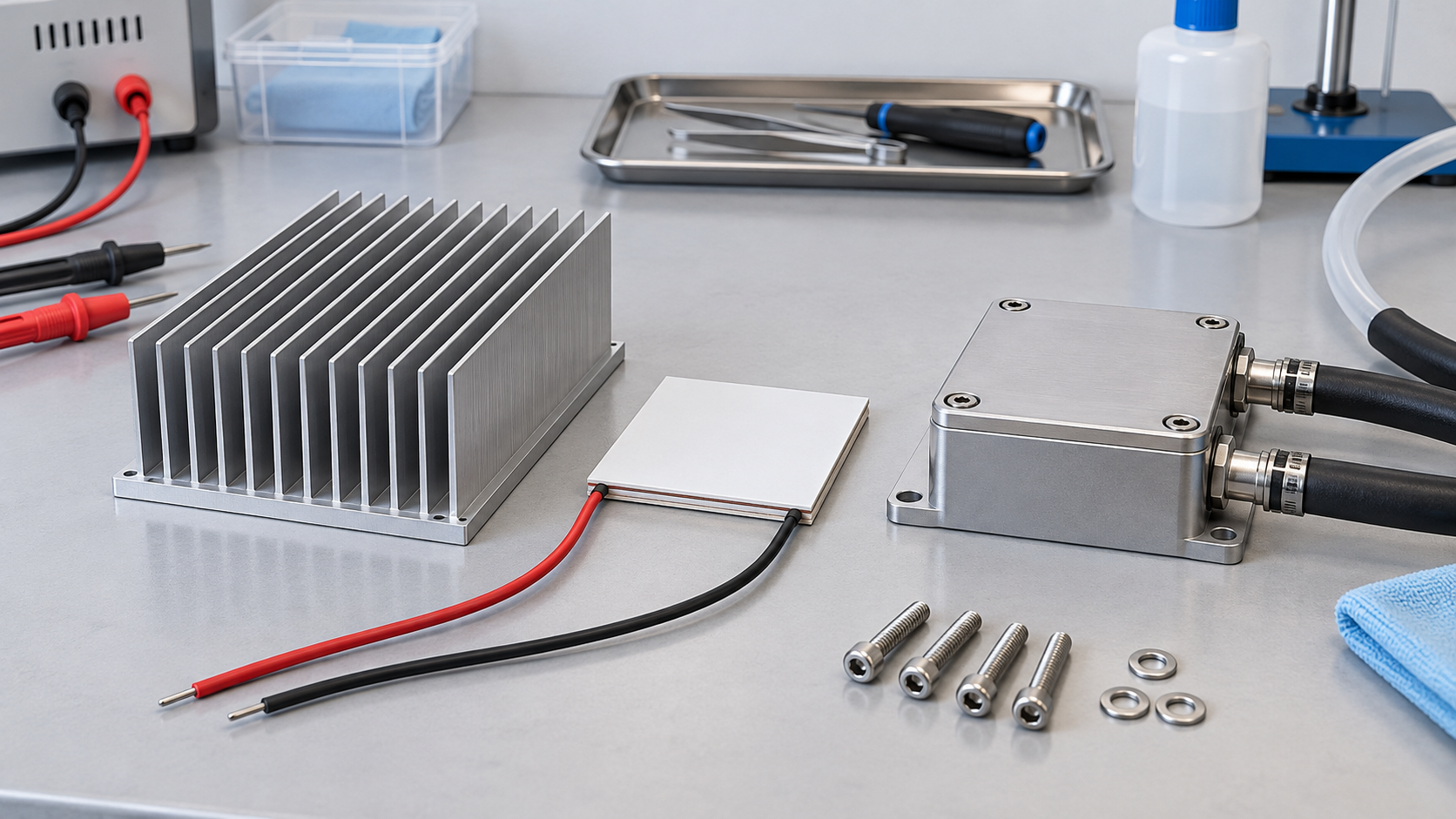 Distinguish thermoelectric element, heat sink and cold plate