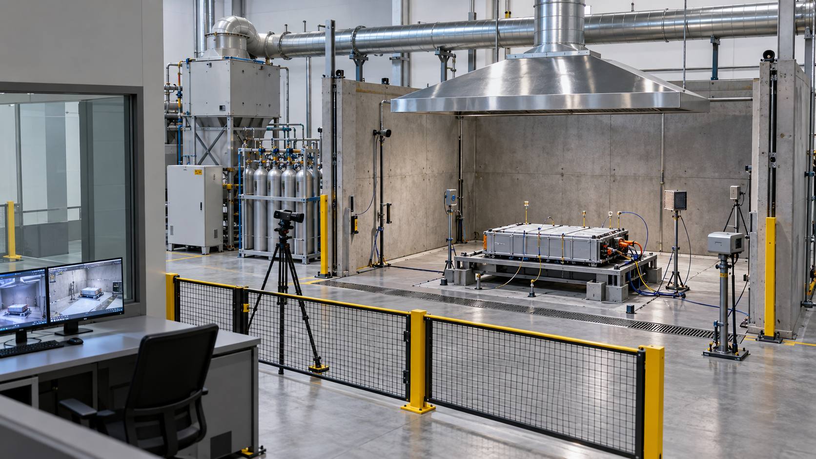 A module test is monitored from a remote observation booth