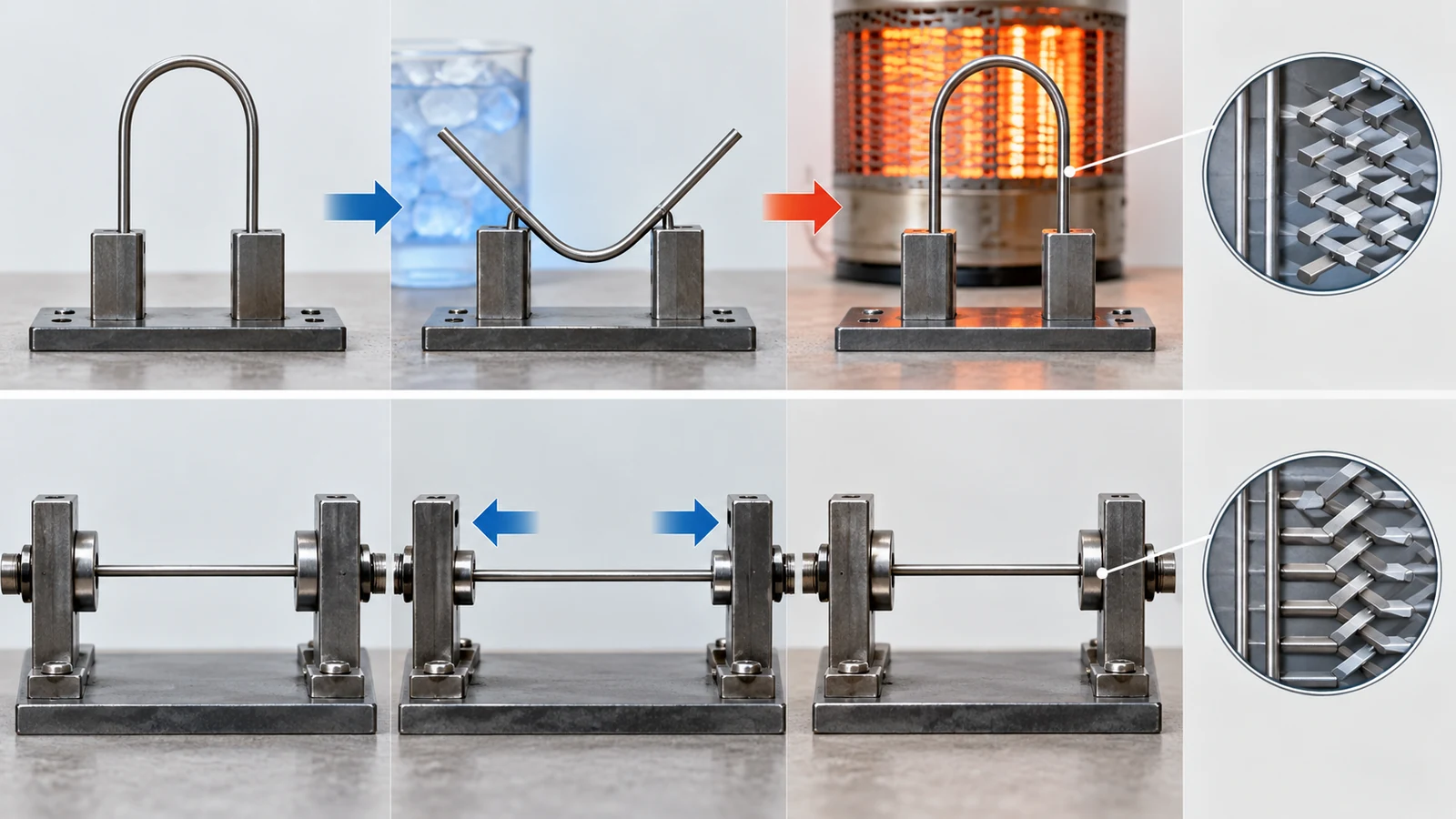 Upper: shape recovery on heating after deformation