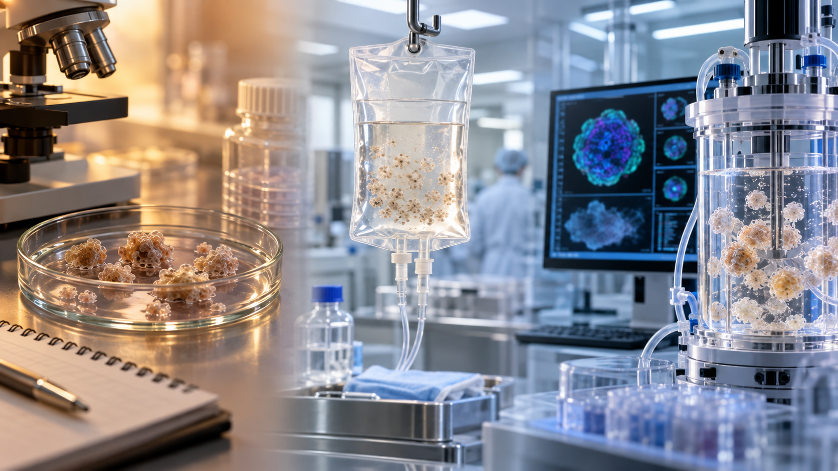 Research and clinical-development scenes evoke milestones in diabetes cell therapy
