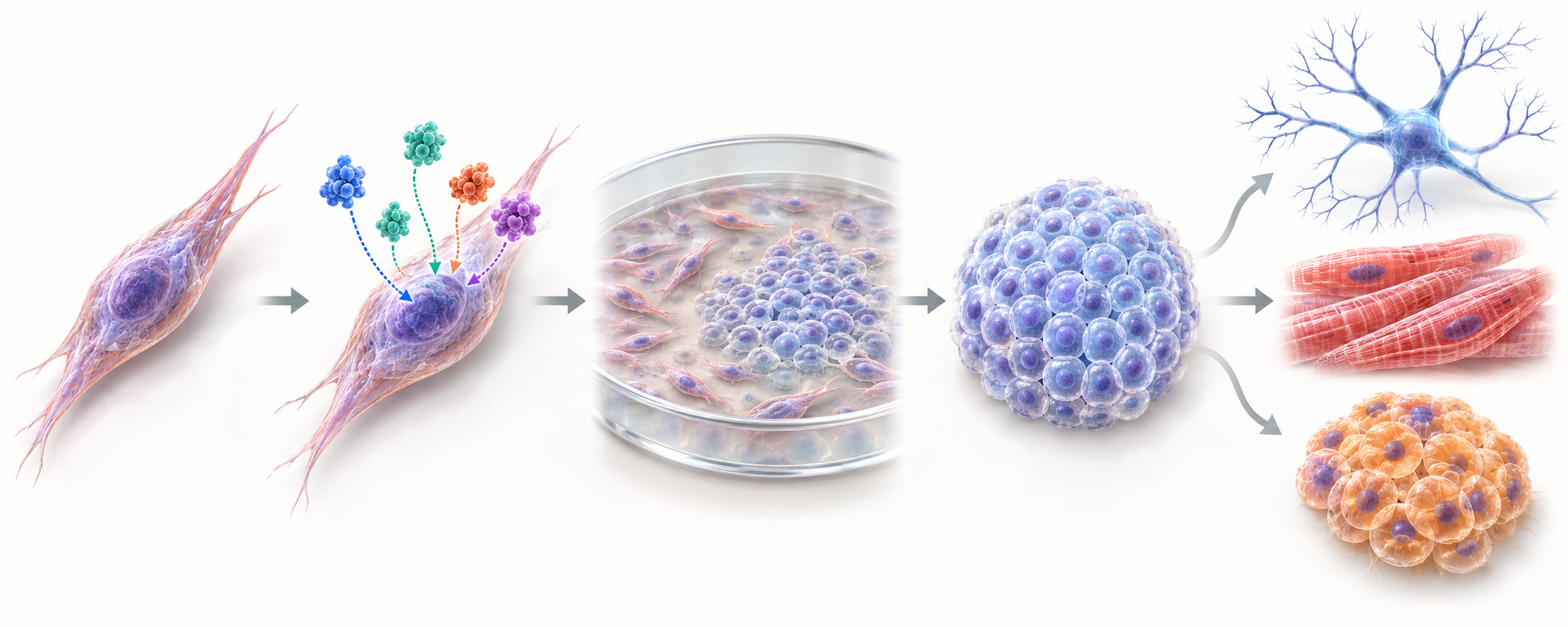 A skin fibroblast is reprogrammed to an iPS colony and then differentiated