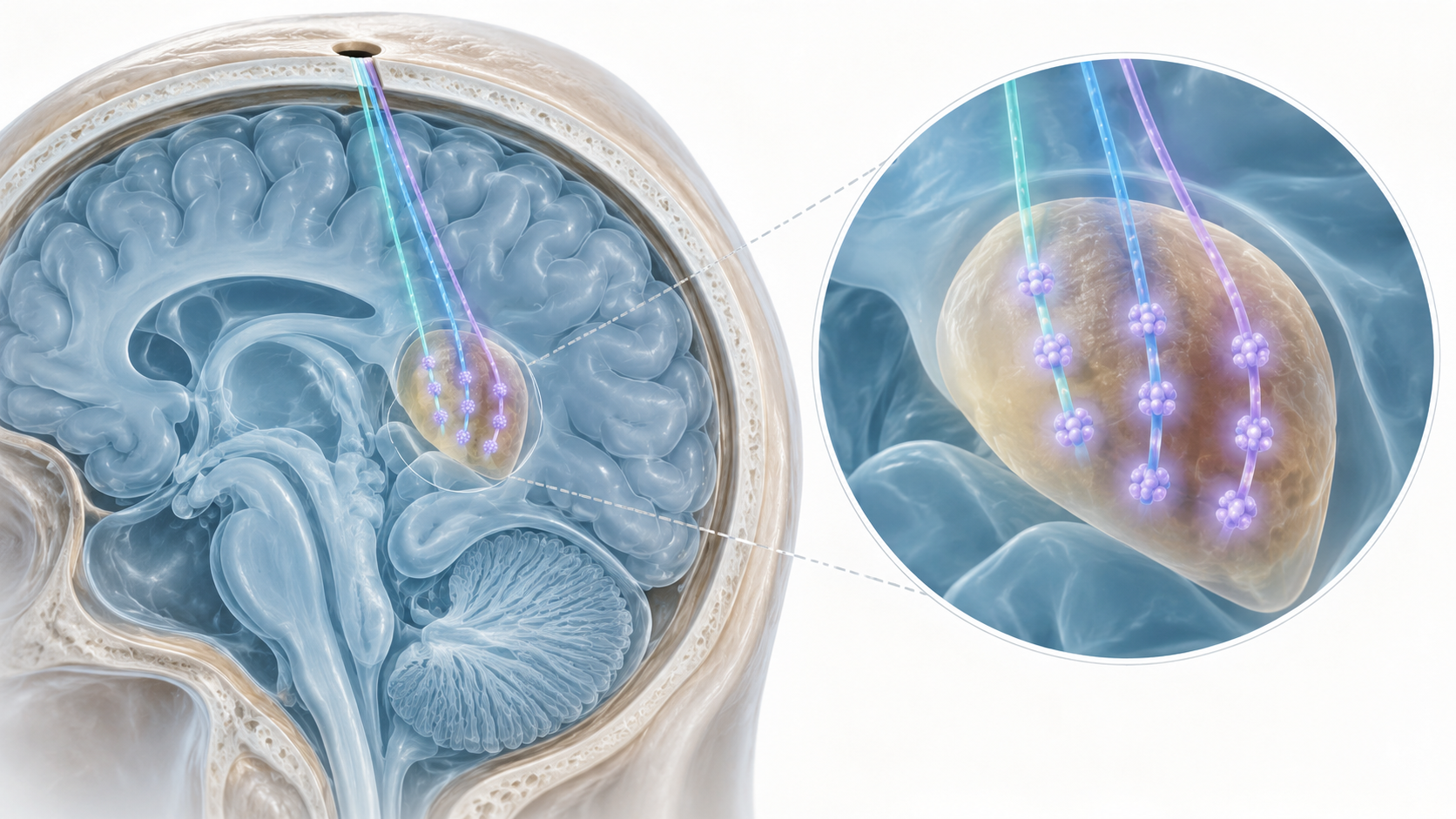 Three implantation trajectories reach multiple sites in one putamen