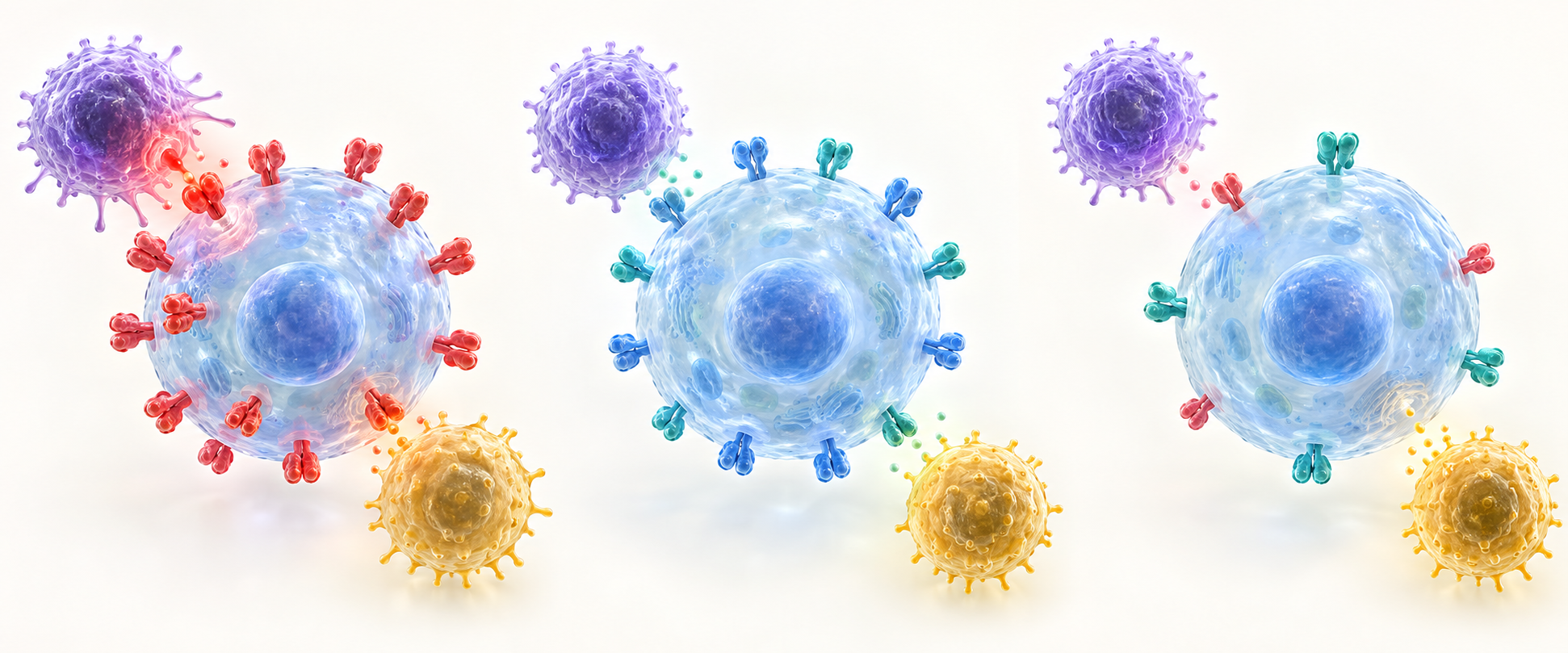 Three conceptual cell encounters: HLA mismatch, HLA matching and HLA editing