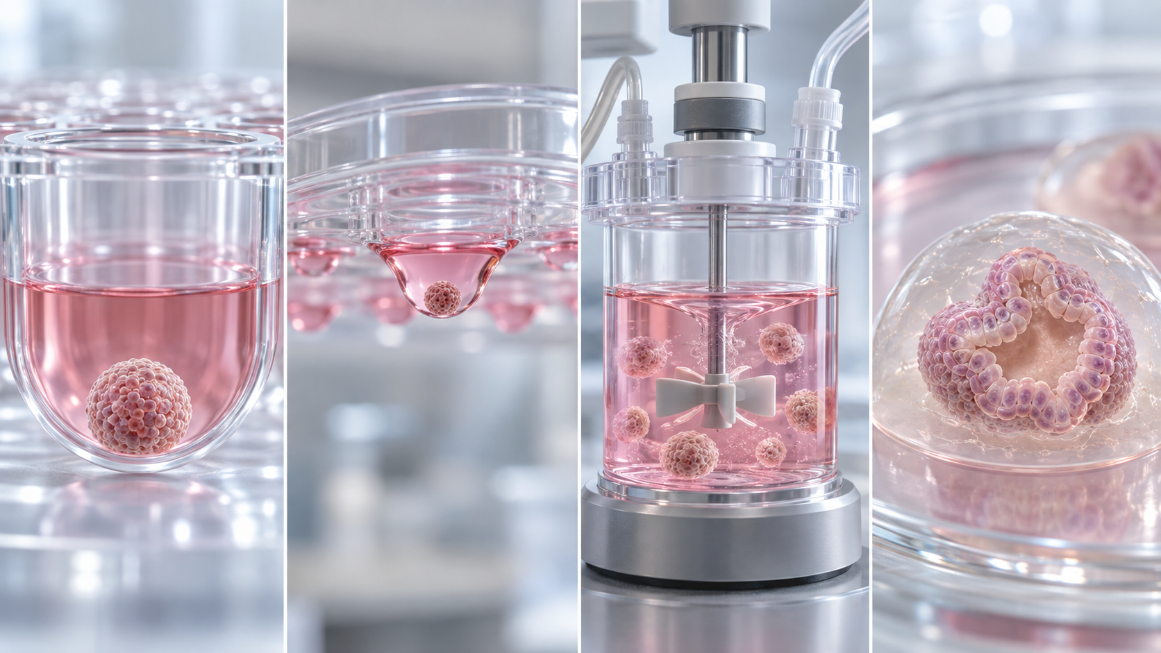Low-attachment wells, hanging drops, agitation and gel embedding are shown
