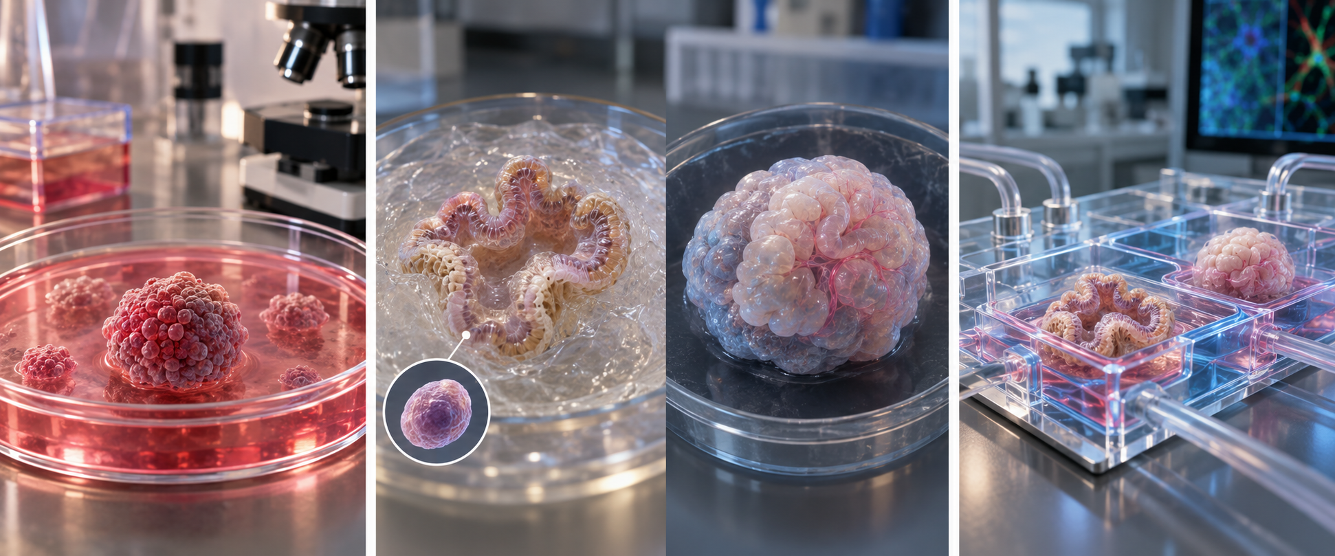 Laboratory scenes evoke milestones in spheroid and organoid research