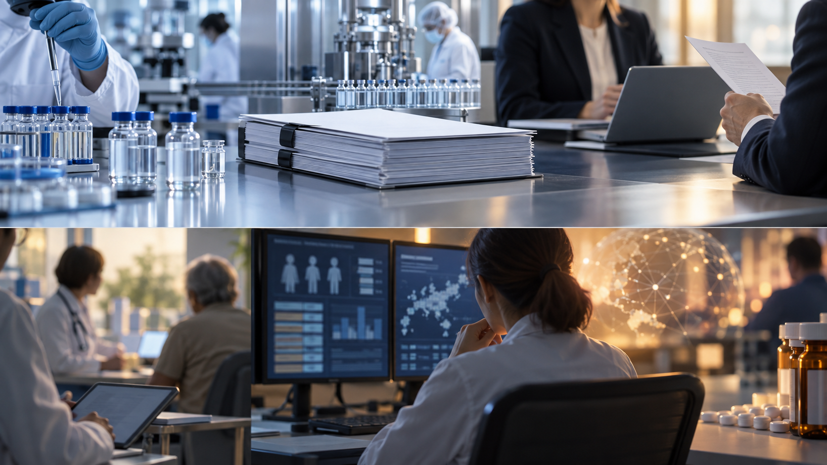 Regulatory submission and review are shown above routine-care data analysis