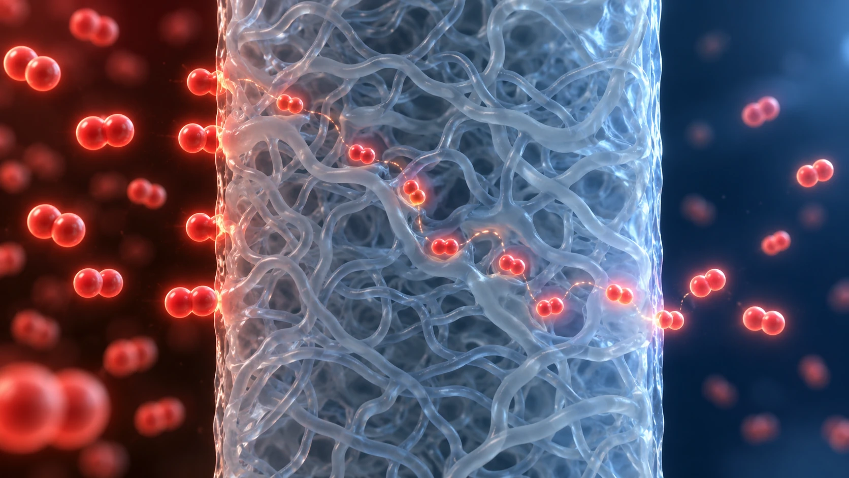 Conceptual diagram of a gas permeating a polymer film