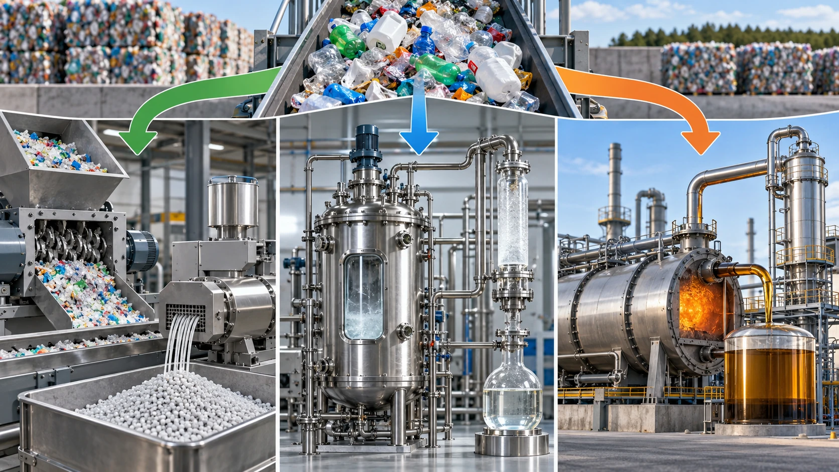 Three routes of chemical recycling