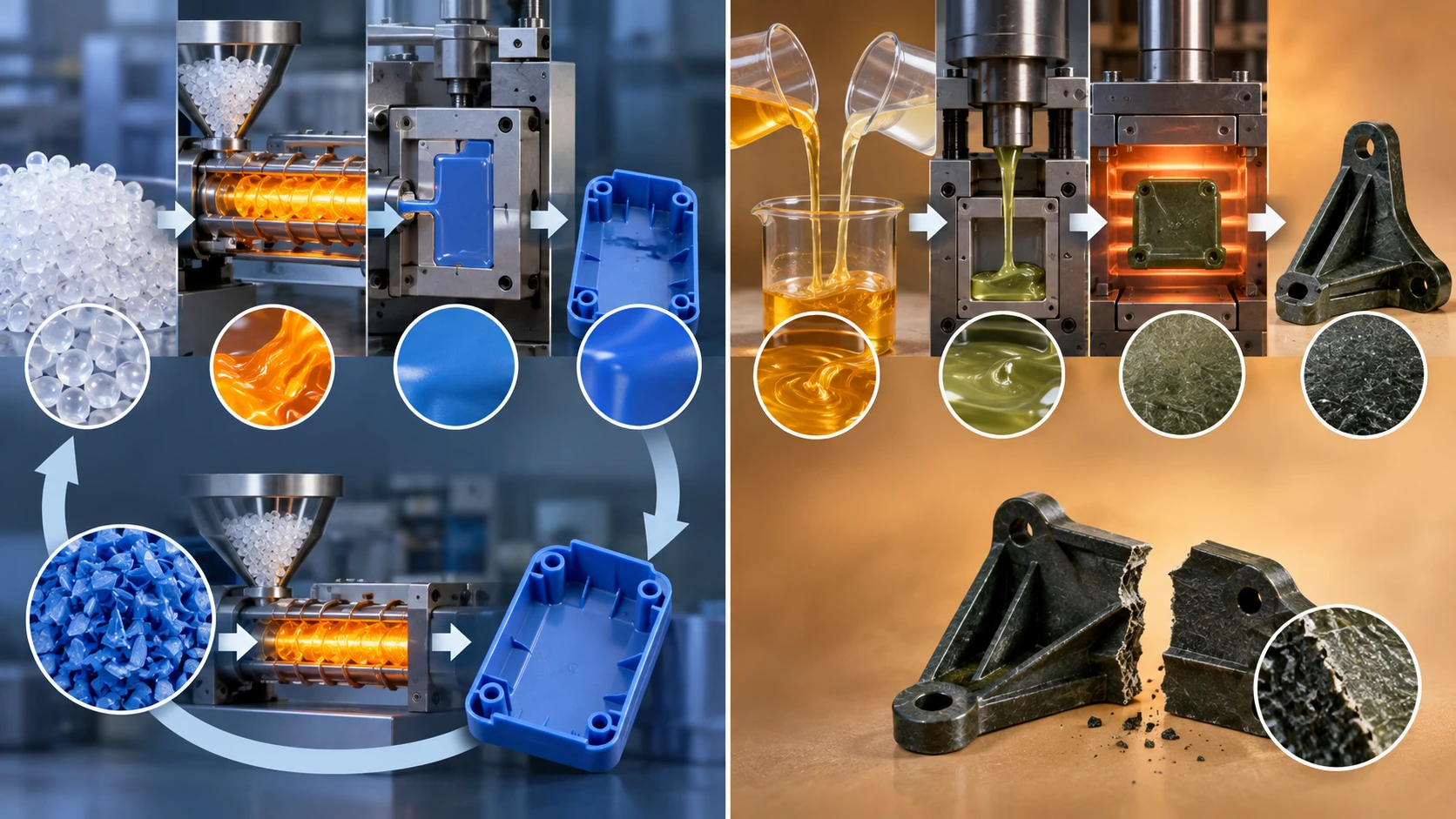Moulding processes for thermoplastics and thermosets