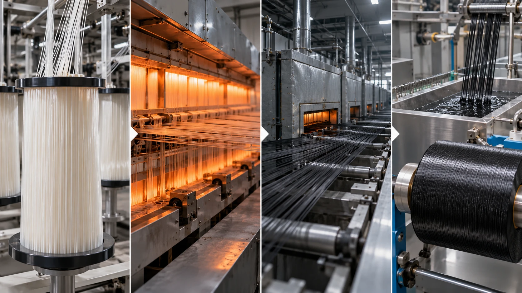 Flow of the carbon fibre manufacturing process