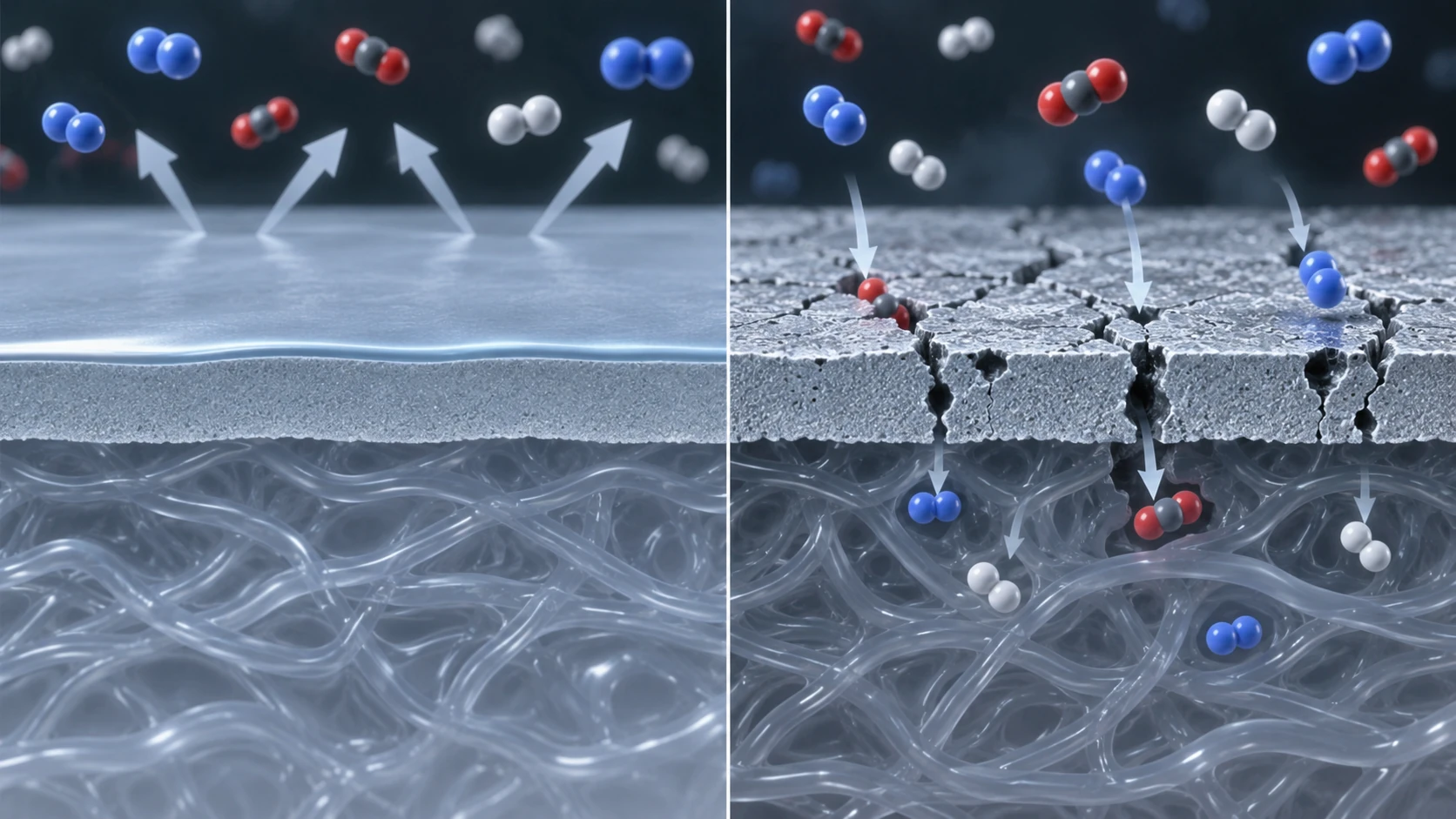 Conceptual diagram of permeation through defects in an inorganic thin film