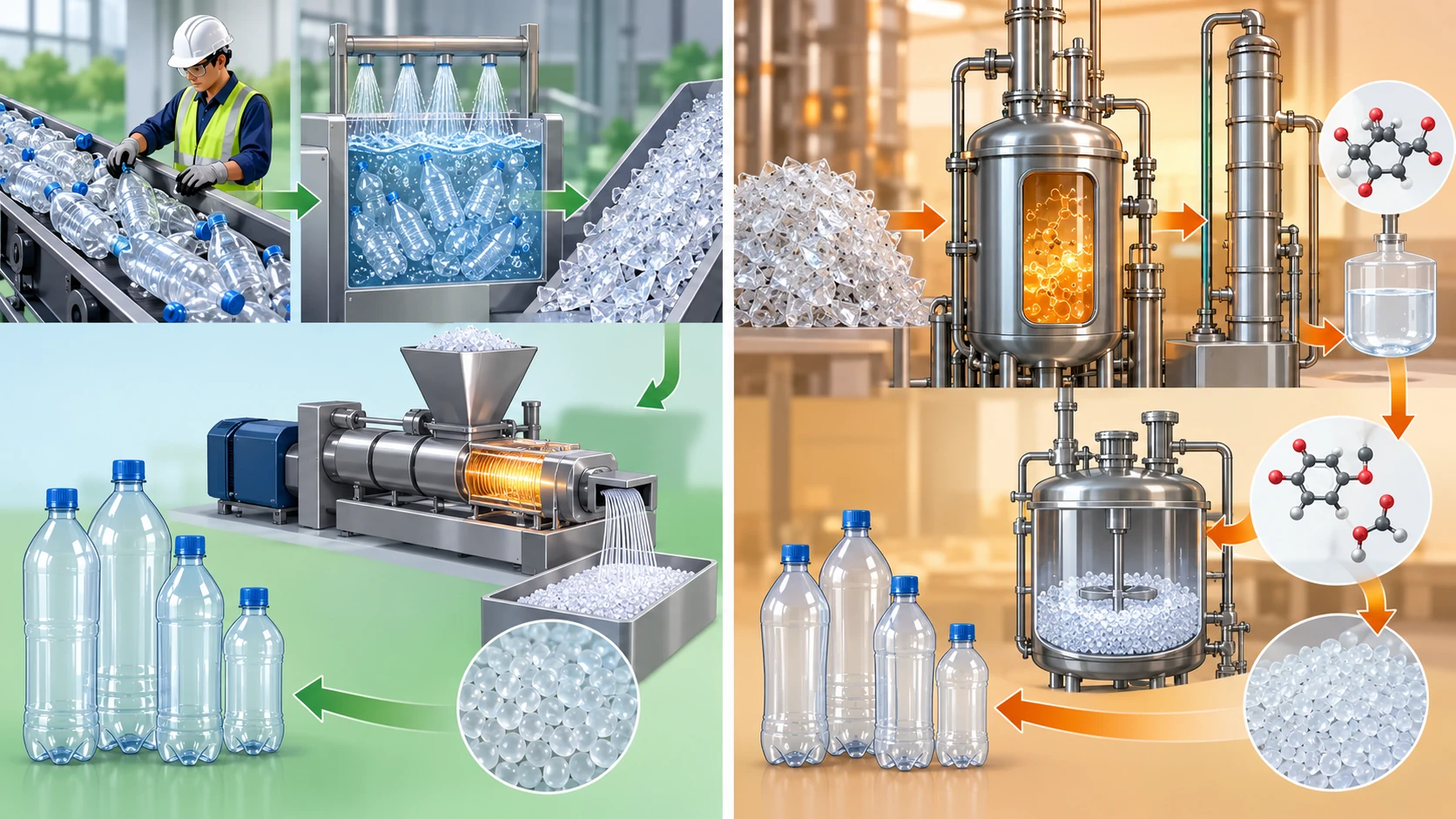Two recycling routes for PET bottles
