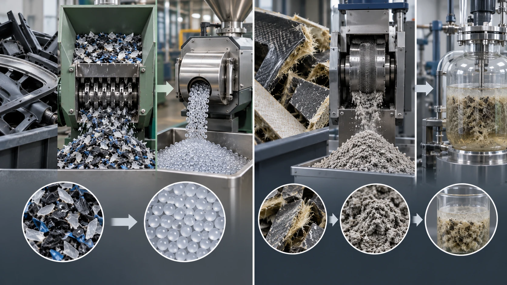 Recycling routes for thermoplastics and thermosets