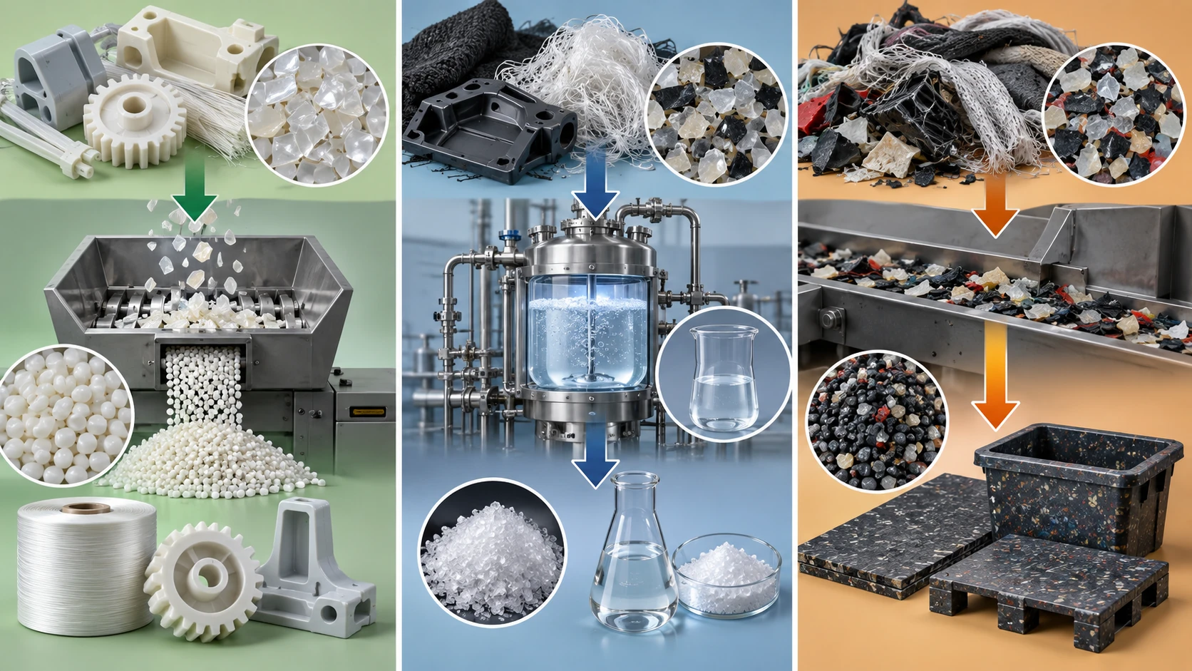 Three recycling routes for polyamide
