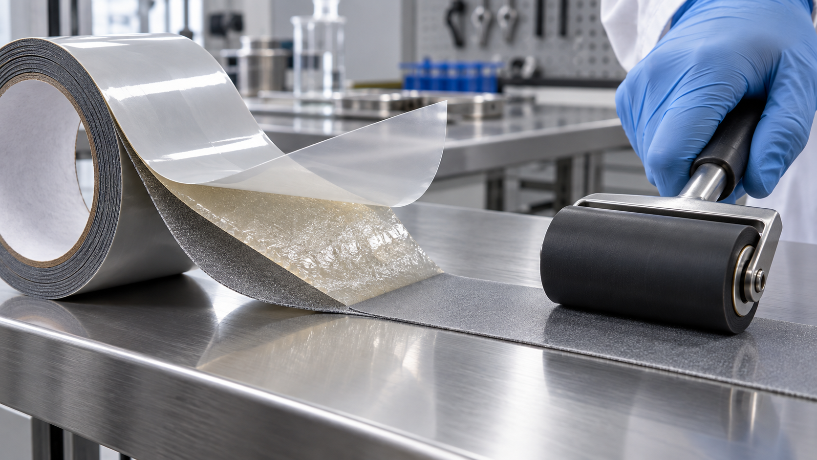 Hero image: a wafer on dicing tape, and bonding with double-sided tape
