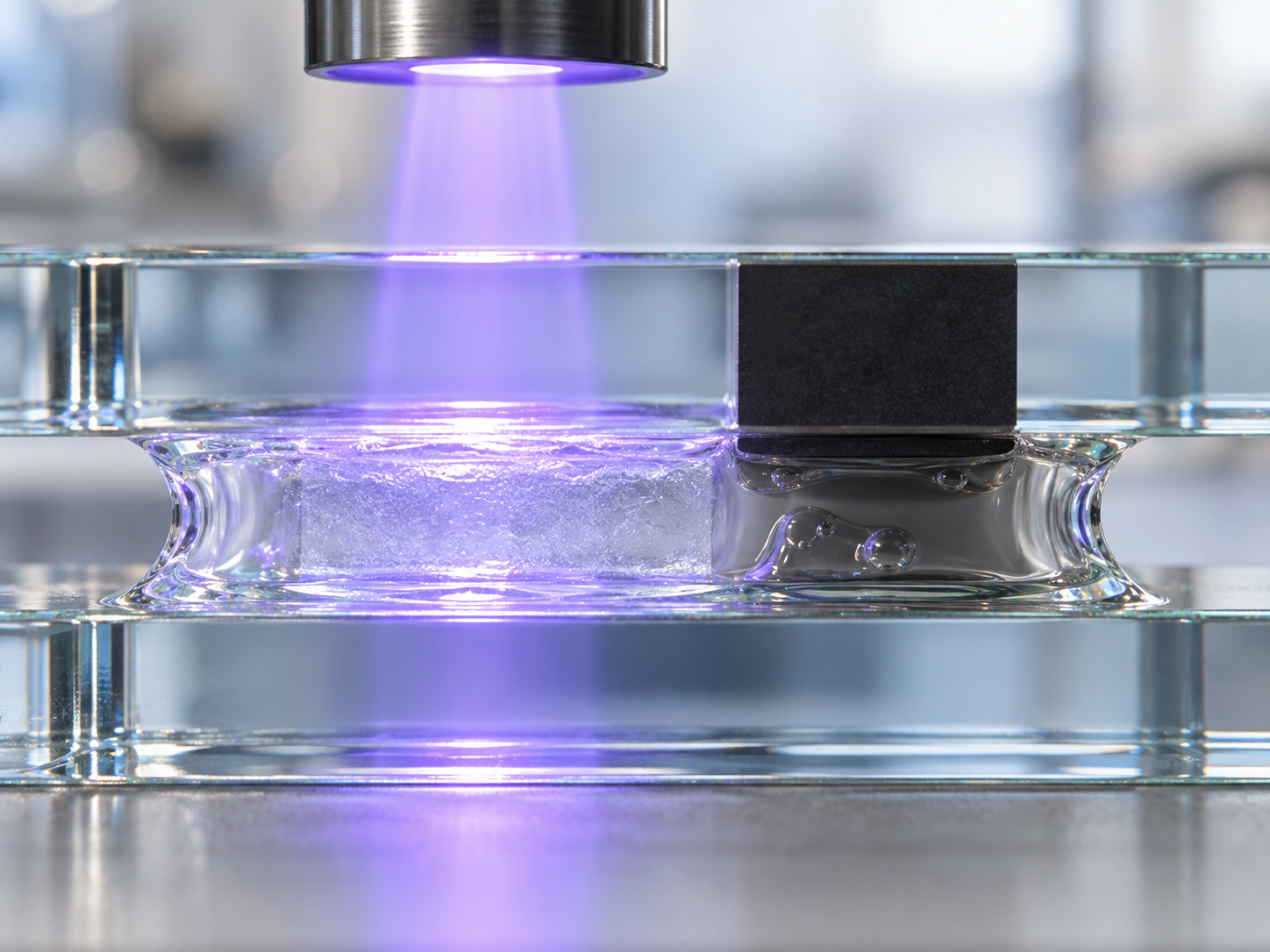 Fig. 4: checking the depth of cure of a clear cylindrical cured specimen